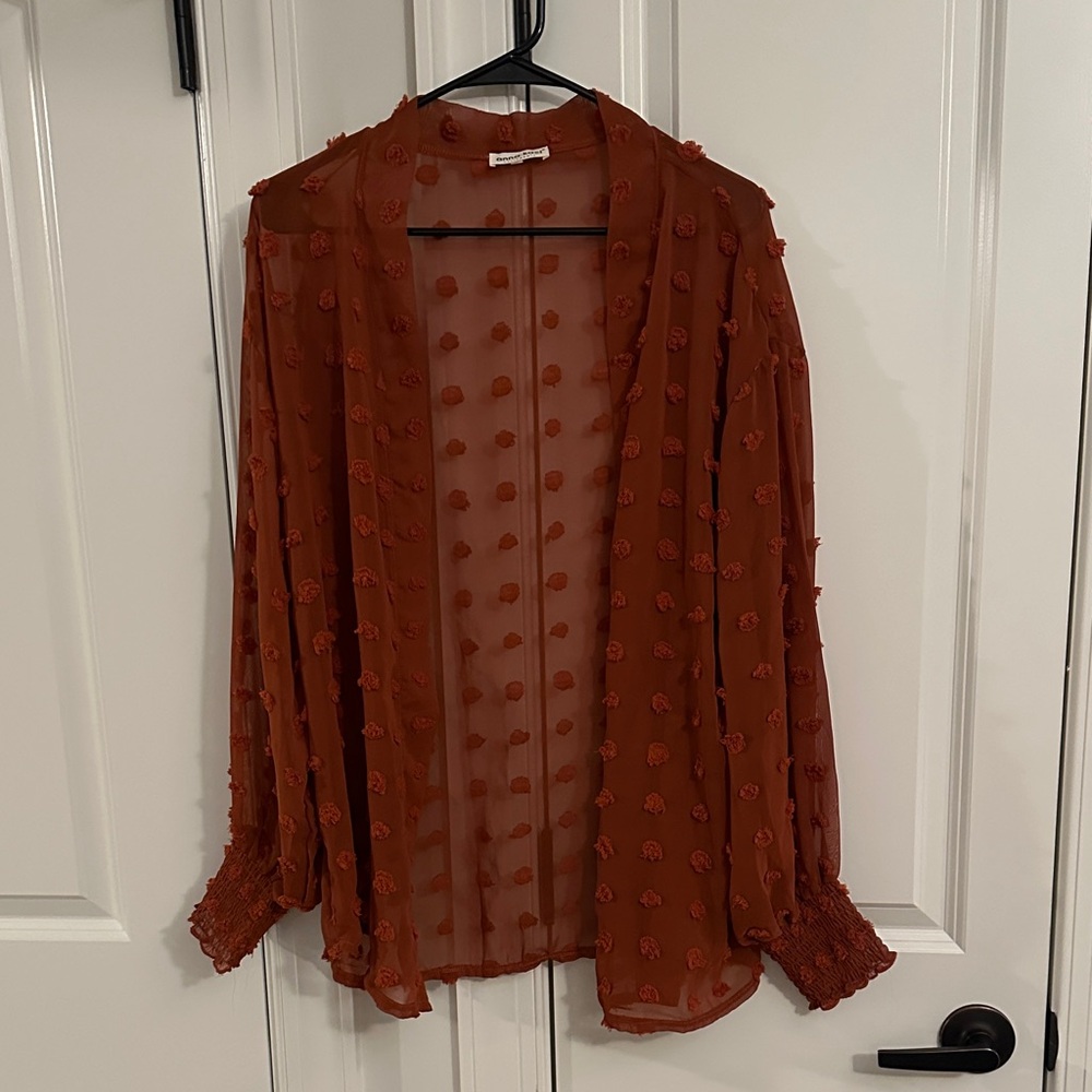 Anna-Kaci Orange Embroidered Sheer Cardigan - Picture 1 of 3